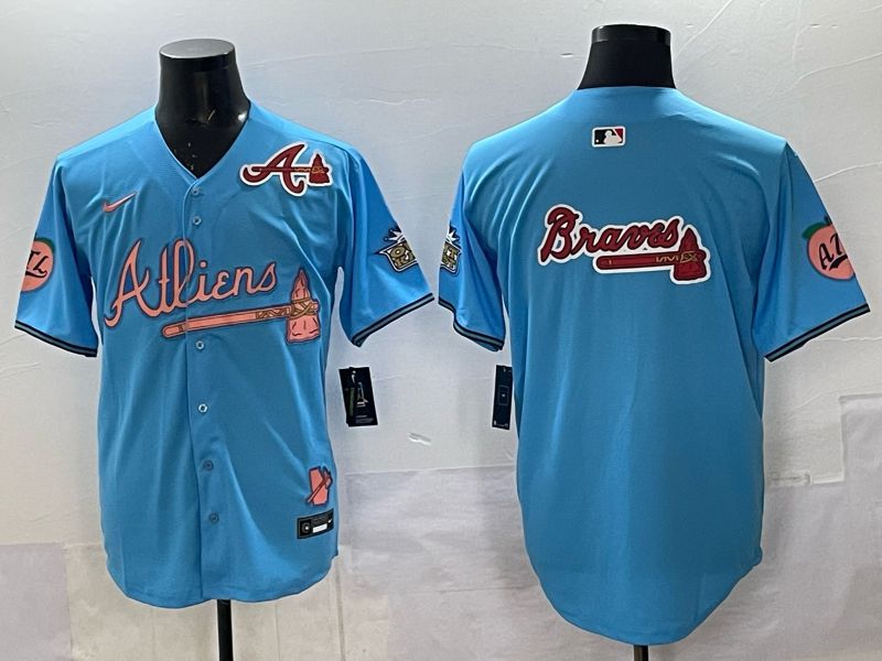 Men Atlanta Braves Nike Blank Light blue 5th generation Joint Name 2025 MLB Jersey 07->atlanta braves->MLB Jersey
